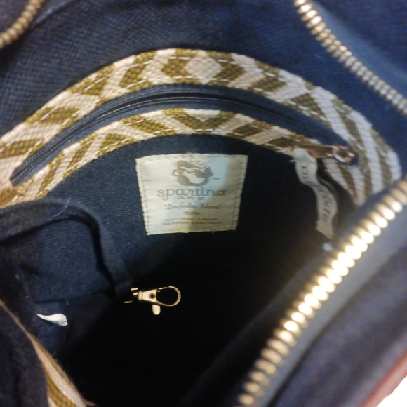 Spartina 449 Crossbody Bag Leather and Linen Shoulder Bag - Picture 8 of 12